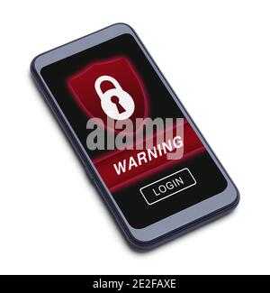 Smart Phone with Security Warning Login Screen Cut Out on White. Stock Photo