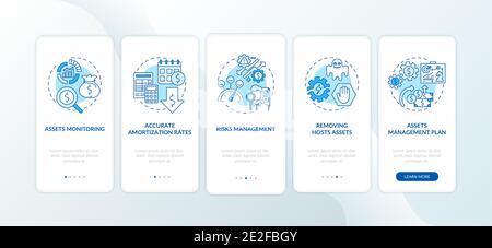 Asset management benefits onboarding mobile app page screen with concepts Stock Vector