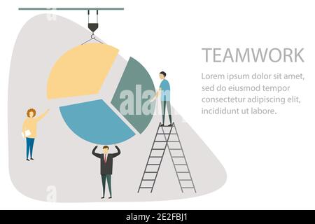 Business people hold parts of the chart,teamwork concept in trendy modern style,vector illustration flat design Stock Vector