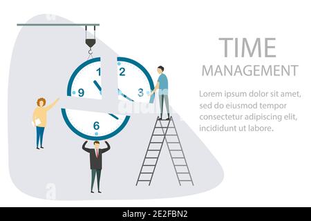 Business people hold parts of the watch,time managment concept in trendy modern style,vector illustration flat design Stock Vector