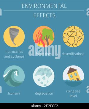 Global environmental problems. Global warmisng, climate change isometric infographic. Vector illustration Stock Vector