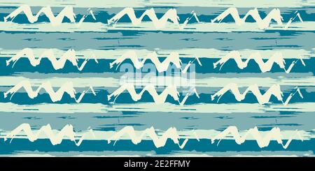 Seamless original pattern. Long color stripe, waves. Vector abstract hand drawing with stripes of acrylic paints and brushes. Geometric texture, backg Stock Vector