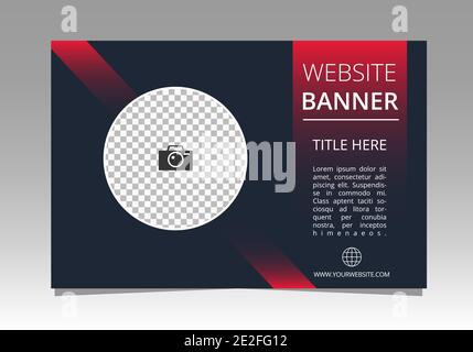 Horizontal web banner template with photo and modern shapes Stock Vector