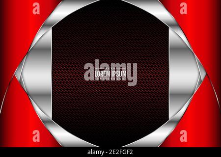 Metallic of red with carbon fiber texture dark space technology background. Stock Vector
