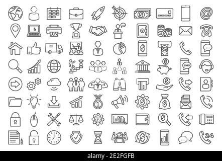 Vector set line icons Icons for business finance and contact on white background Stock Vector