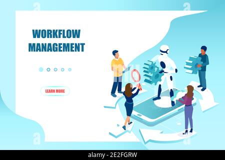 Workflow optimization and management in business with assistance of artificial intelligence concept Stock Vector