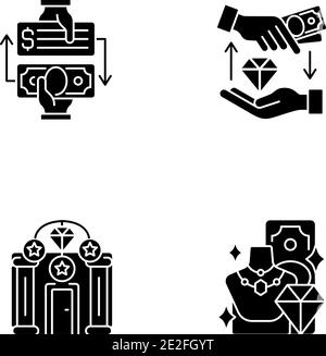 Popshop black glyph icons set on white space Stock Vector