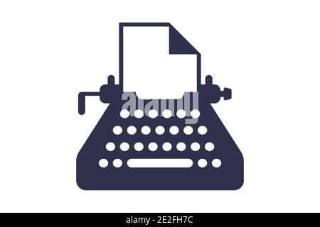 typewriter icon with sheet of paper on white background. flat vector illustration. Stock Vector