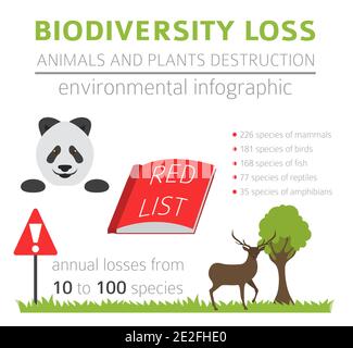 Global environmental problems. Biodiversiry loss infographic. Plants and animals destruction. Vector illustration Stock Vector