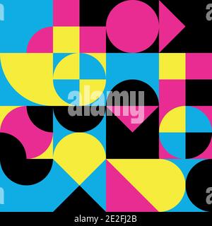 Abstract geometric retro design. Vector seamless pattern in CMYK colors. Stock Vector