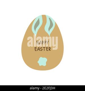Easter egg decorated with bunny ears and tail. Traditional food for the Orthodox and Catholic holidays. Inscription Happy easter. Colorful vector illu Stock Vector