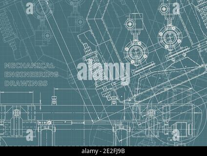 Corporate Identity, plan, sketch. Technical illustrations, backgrounds. Mechanical engineering drawing. Machine-building industry. Instrument-making d Stock Vector