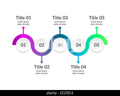 Timeline infographic with 5 options. Five steps business concept. Chart illustrating phases, sequences, processes. Workflow strategy diagram. Vector Stock Vector