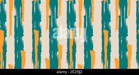 Seamless original pattern. Vertical strip. Vector abstract hand drawing with stripes of acrylic paints and brushes. Geometric texture, background Stock Vector