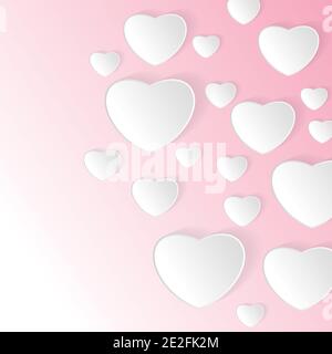 Valentines day vector paper with pink background. Heart design and cloud vector illustration Stock Vector