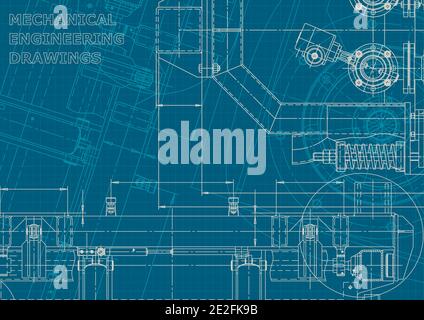 Computer aided design systems. Blueprint, scheme, plan, sketch. Corporate style. Mechanical engineering drawing. Machine-building industry Stock Vector