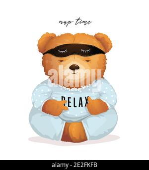 Cool Teddy Bear Sleeping Relaxing in Pajamas Stock Vector