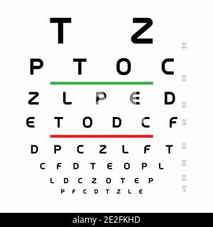 Snellen chart template. Table with letters for an ophthalmologist test. Alphabet for measure visual acuity. Vector illustration. Stock Vector