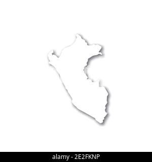 Peru - white 3D silhouette map of country area with dropped shadow on white background. Simple flat vector illustration. Stock Vector