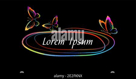 Multicolored frame made of lines with butterflies. Vector illustration Stock Vector