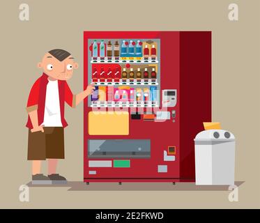 A man buys a drink from a Japan's roadside beverage vending machine Stock Vector