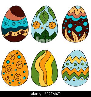 Easter illustration. Happy Easter. A set of hand drawings, Easter eggs. Collection of images of Easter eggs. Solar palette Stock Vector