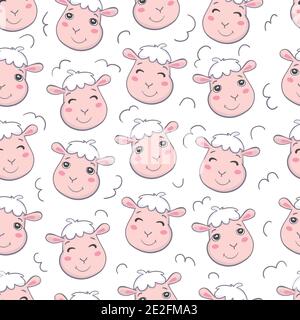 illustration of cute sheep seamless pattern on white background Stock Vector