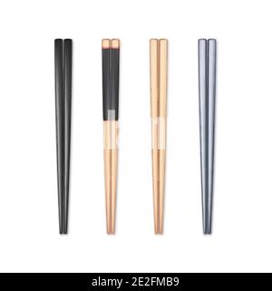 Set of realistic chopsticks. Chopstick element Asian or oriental traditional culture. Vector isolated on white Stock Vector
