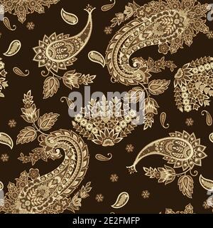 Paisley Ornamental seamless pattern. kalamkari vector fabric background Stock Vector