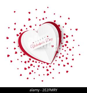 Valentine card with confetti on background. Romantic decoration element for Valentines Day or Womens Day. Vector illustration isolated on white backgr Stock Vector