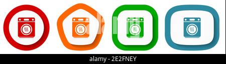 Dryer machine, laundry vector icons, set of pentagon, square, oval and circle shape buttons Stock Vector