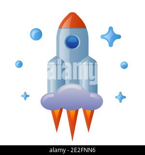 Illustration of the flying space rocket icon Stock Vector