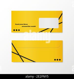Realistic letter envelopRealistic letter envelope mockup. Two sides. Corporate style in yellow and black colors. Stock Vector