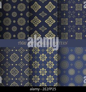 Thai flower pattern seamless wallpaper vector illustration. Stock Vector