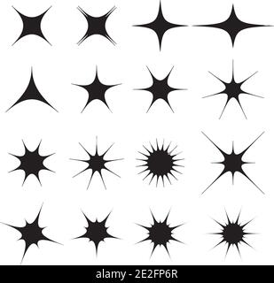 Black sparkles symbols set of stars sparkle icon. Bright firework, decoration twinkle, shiny flash. Glowing light effect stars and bursts collection. Stock Vector