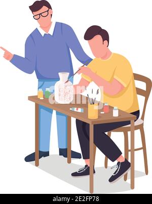 Man paints pottery flat color vector faceless character Stock Vector