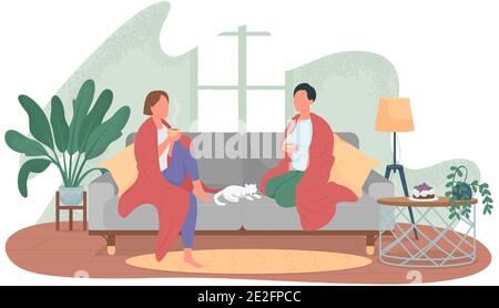 Women relax at home 2D vector web banner, poster Stock Vector