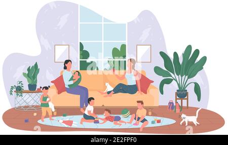 Babysitting 2D vector web banner, poster Stock Vector