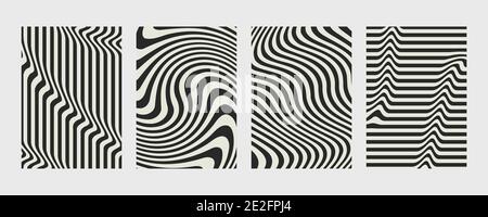 Abstract line wavy black and gray design of poster set template. Wave design decorative annual cover. Stock Vector