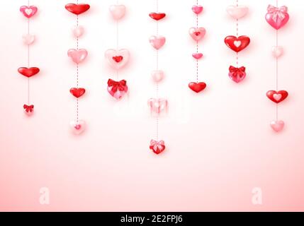 Garland from pink and red hearts. Happy Saint Valentine's day card. Vector illustration Stock Vector