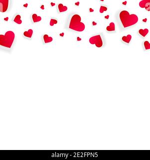 Love border with falling pink hearts, vector frame Stock Vector