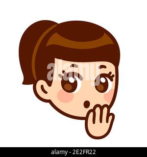 Surprised girl face with hand covering mouth. Cute cartoon anime character with shocked Oops! expression. Isolated vector clip art illustration. Stock Vector