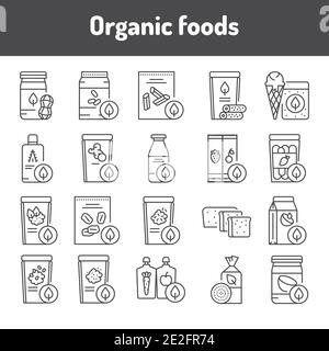 Organic foods color line icons set. Pictograms for web page, mobile app, promo. UI UX GUI design element. Editable stroke. Stock Vector