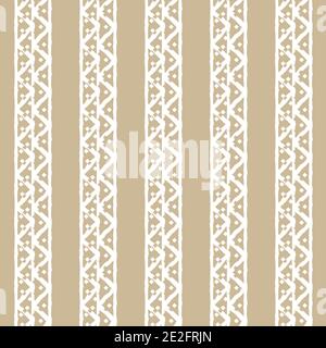 Vertical White and beige Seamless repeat border pattern with random jagged color-filled and empty squares and triangles shapes Stock Vector