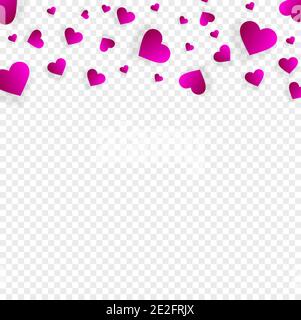 Love border with falling pink hearts, vector frame Stock Vector