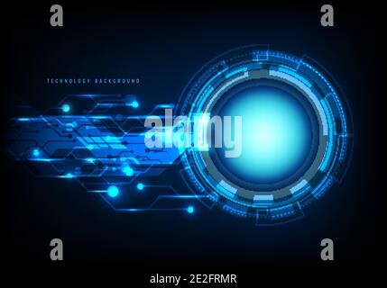 Abstract technology blue circle, light beam and circuit pattern on dark background Hi-tech communication concept. Digital business. Vector illustratio Stock Vector