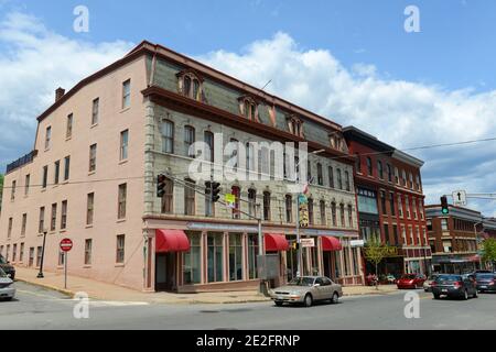 Historic Blocks at Main Street in downtown Bangor, Maine ME, USA. Stock Photo
