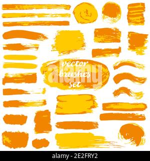 Collection of dirty elements for your design. Large set of two-color strokes, brushes, dots, inks, strokes and lines. Vector illustration isolated on Stock Vector