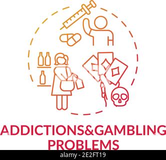 Addictions and gambling problems red gradient concept icon Stock Vector