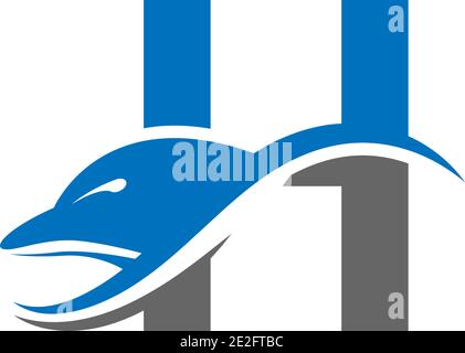 Dolphin with Letter H logo icon design concept vector template illustration Stock Vector